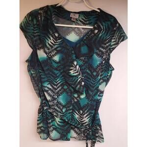 Worthington women's 2 layer top with belt XL  cup sleeve black,green,night blue